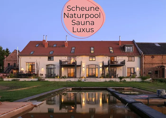 Landloft Linum - Ausgebaute Scheune mit Aussicht, Naturpool, Kamin, Sauna, Luxusausbau, handverlesene MidCentury Möbel&Kunst Fehrbellin Foto